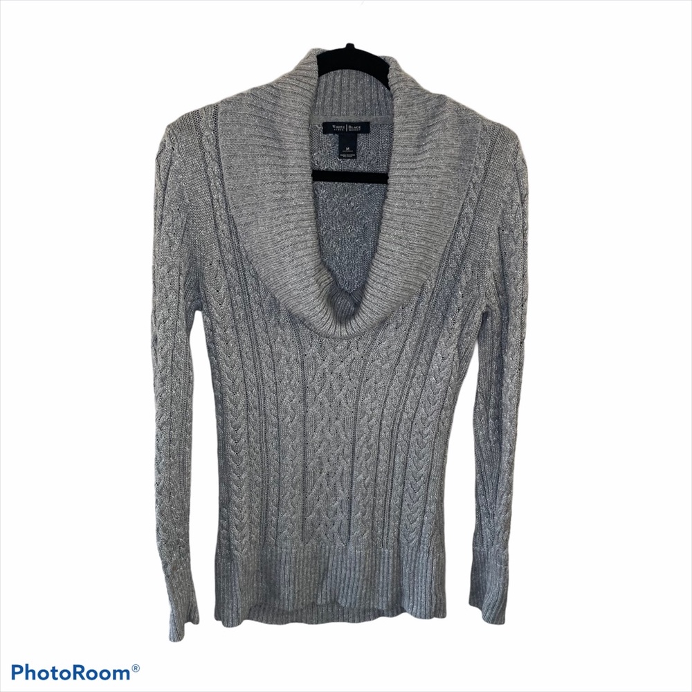 WHBM Scoop Cowl Neck Knit Sweater Grey Silver M
